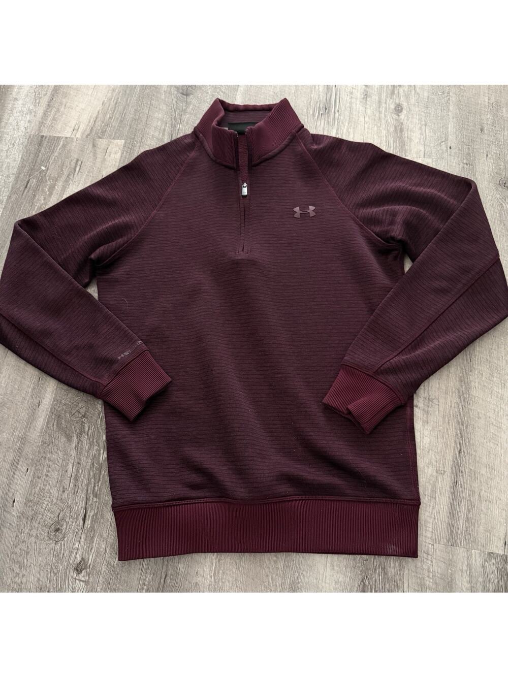 Under Armour Golf STORM Cold Gear 1/4 Zip Pullover Mens Small Wine Striped Loose